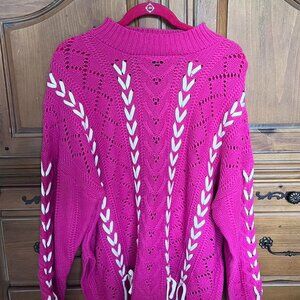 Mod x Pink and While Lace-Up Sweater w Bow Details
